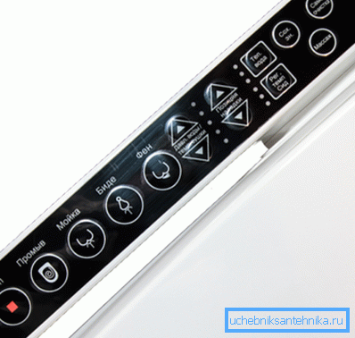 Ruspistyneet kuvakkeet SensPa Tankless-WC-ohjauspaneelissa Ruspistyneet kuvakkeet SensPa Tankless-WC-ohjauspaneelissa
